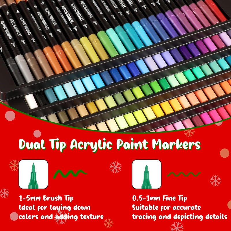 Pagather 120 Colors Acrylic Paint Markers, Dual Tip Fine Tip and Brush Tip Pens Contain 24 Metallic Color for Stone, Wood, Calligraphy, Canvas, Ceramic, Metal, Glass, Rock Painting, DIY Crafts - Image 2